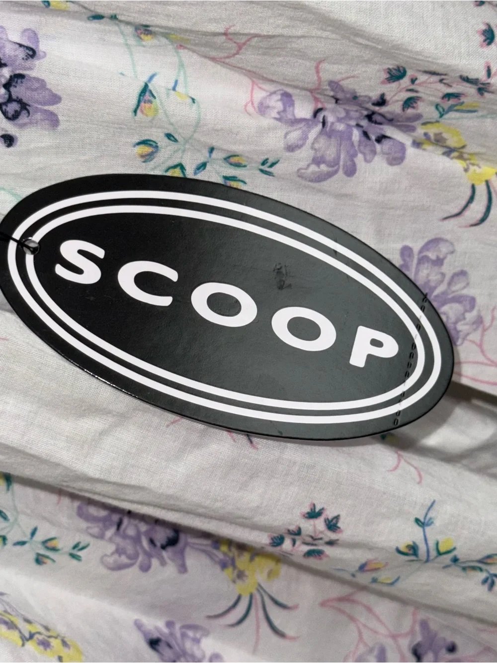 Scoop Womens XS Flowy Blouson Cotton Blouse White Purple Floral Long Sleeve Top - Picture 12 of 13